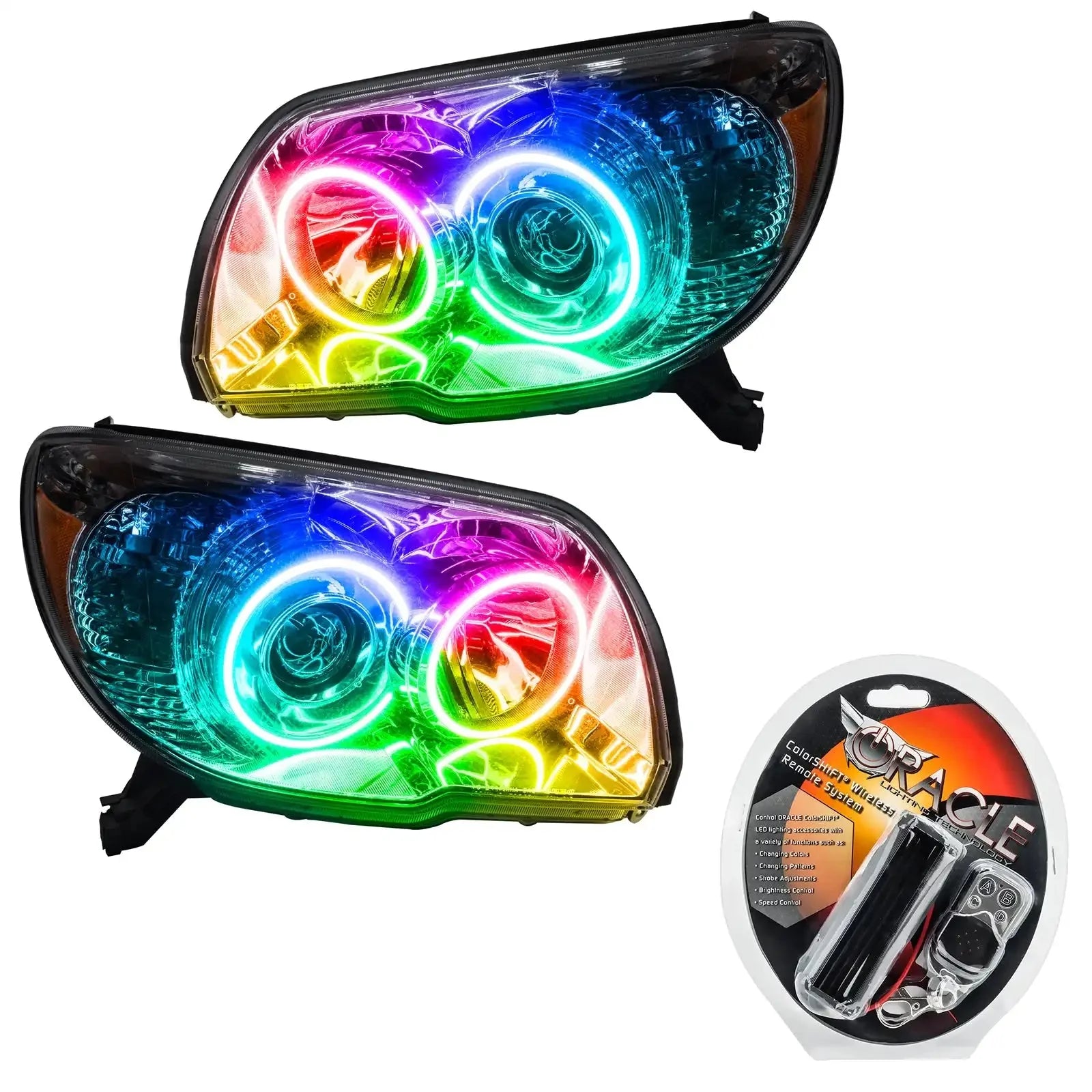 Pair of RGB halo LED projector headlights with remote kit for Toyota Tacoma