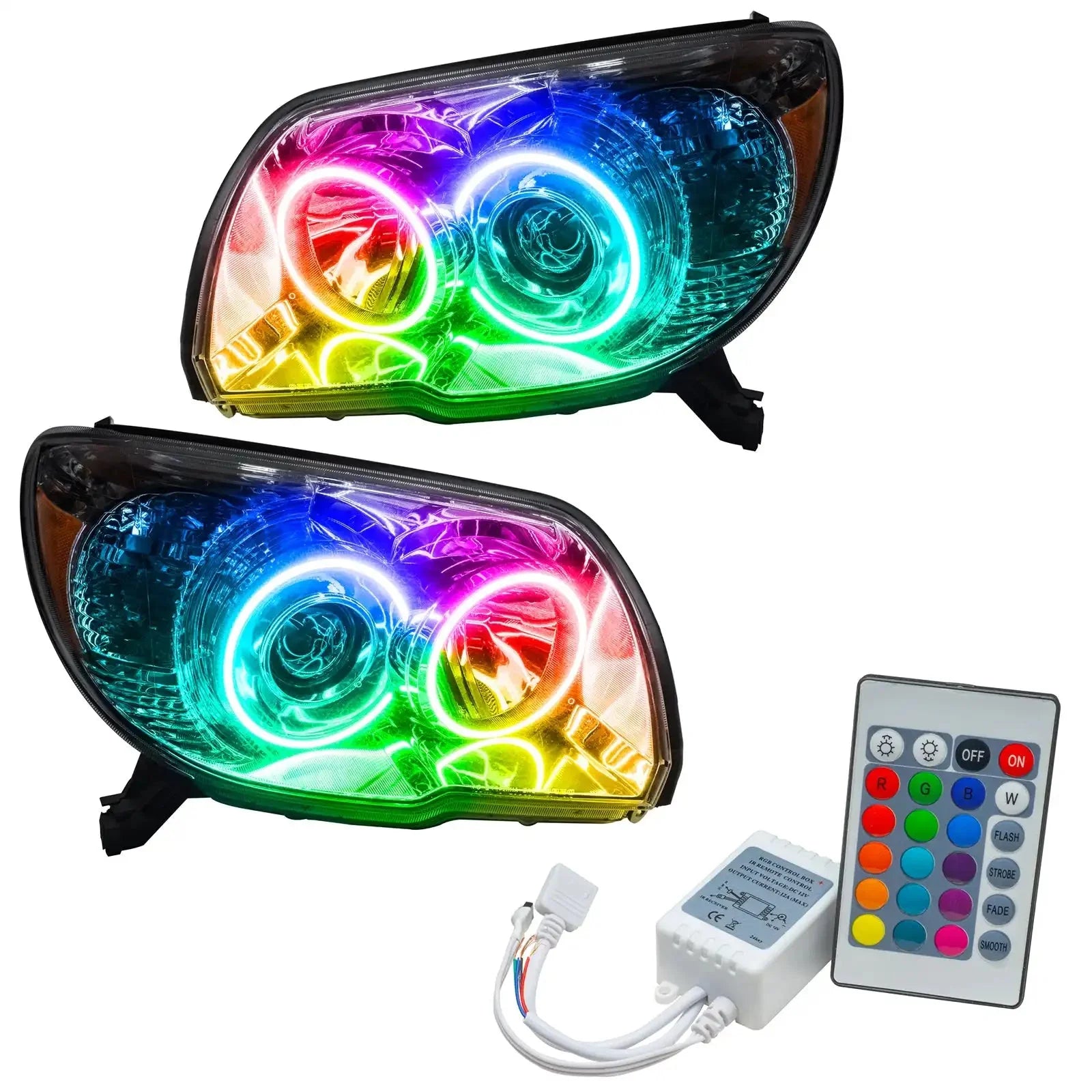 Pair of LED RGB halo projector headlights with remote for Toyota Tacoma