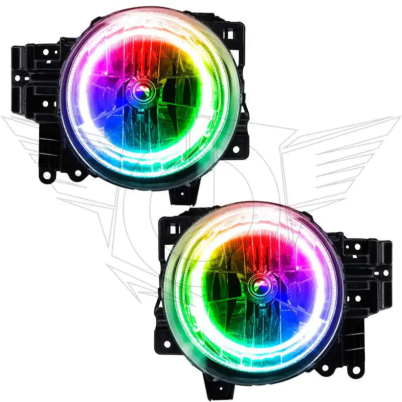 Pair of round RGB LED halo fog lights for off-road vehicles and overlanding trucks