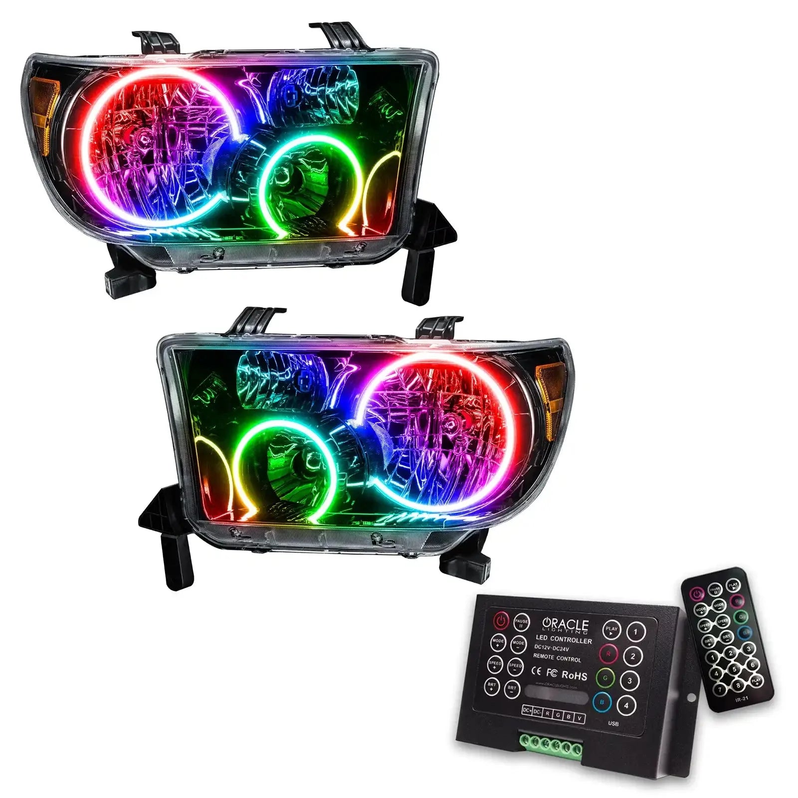 Pair of multicolor LED halo projector headlights with remote controller for Toyota Tacoma