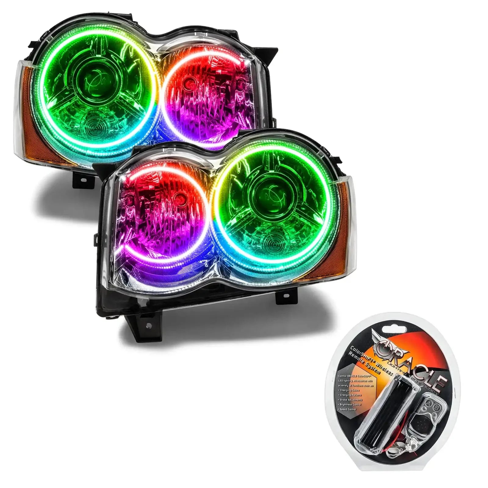 Pair of multicolor halo projector headlights with remote control kit for trucks or SUVs