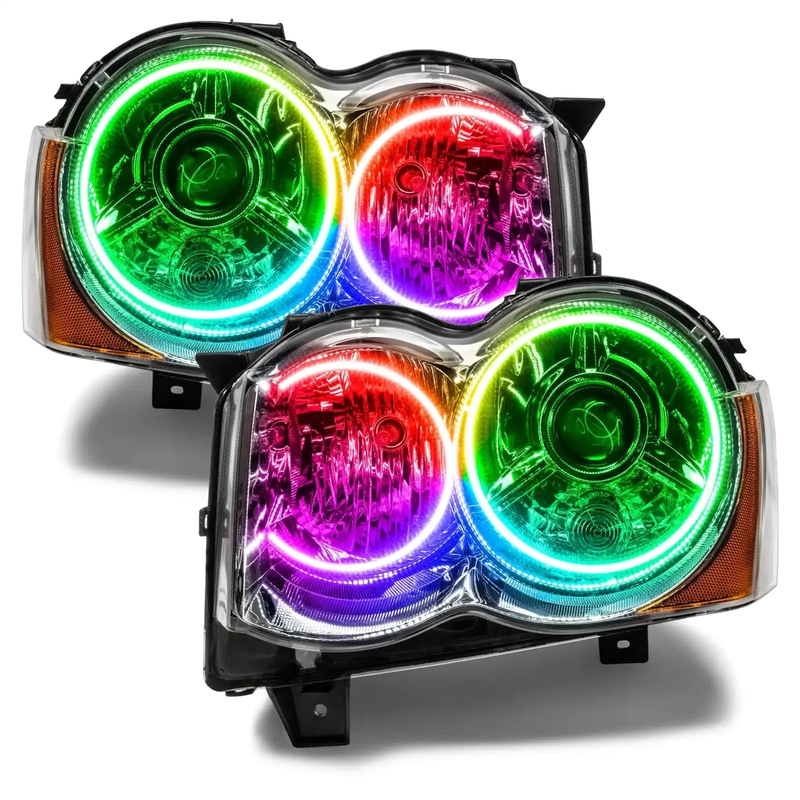 Pair of multicolor LED halo headlights for off-road vehicles and trucks