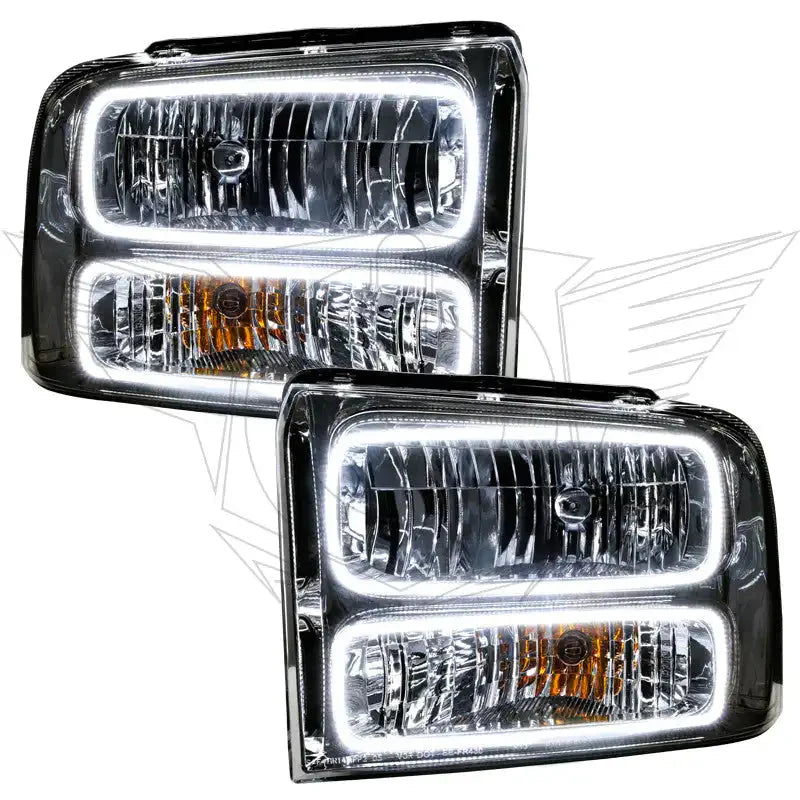 Pair of rectangular LED projector headlights with clear lens and white halo accents