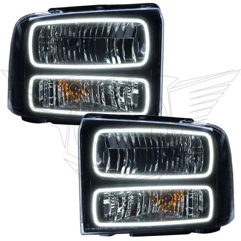 Pair of LED projector headlights with clear lenses and dual light bars for trucks or SUVs