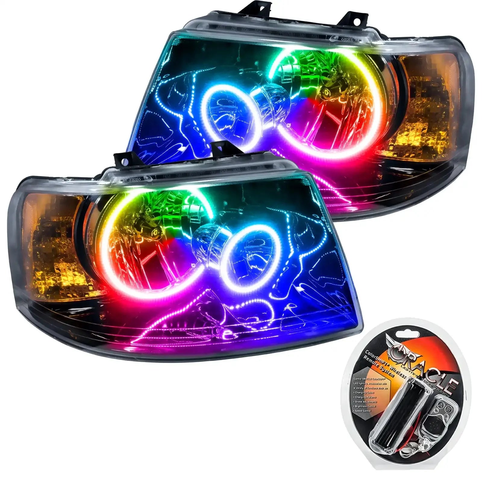 2003-2006 Ford Expedition Pre-Assembled Halo Headlights - Black Housing with RF Controller.