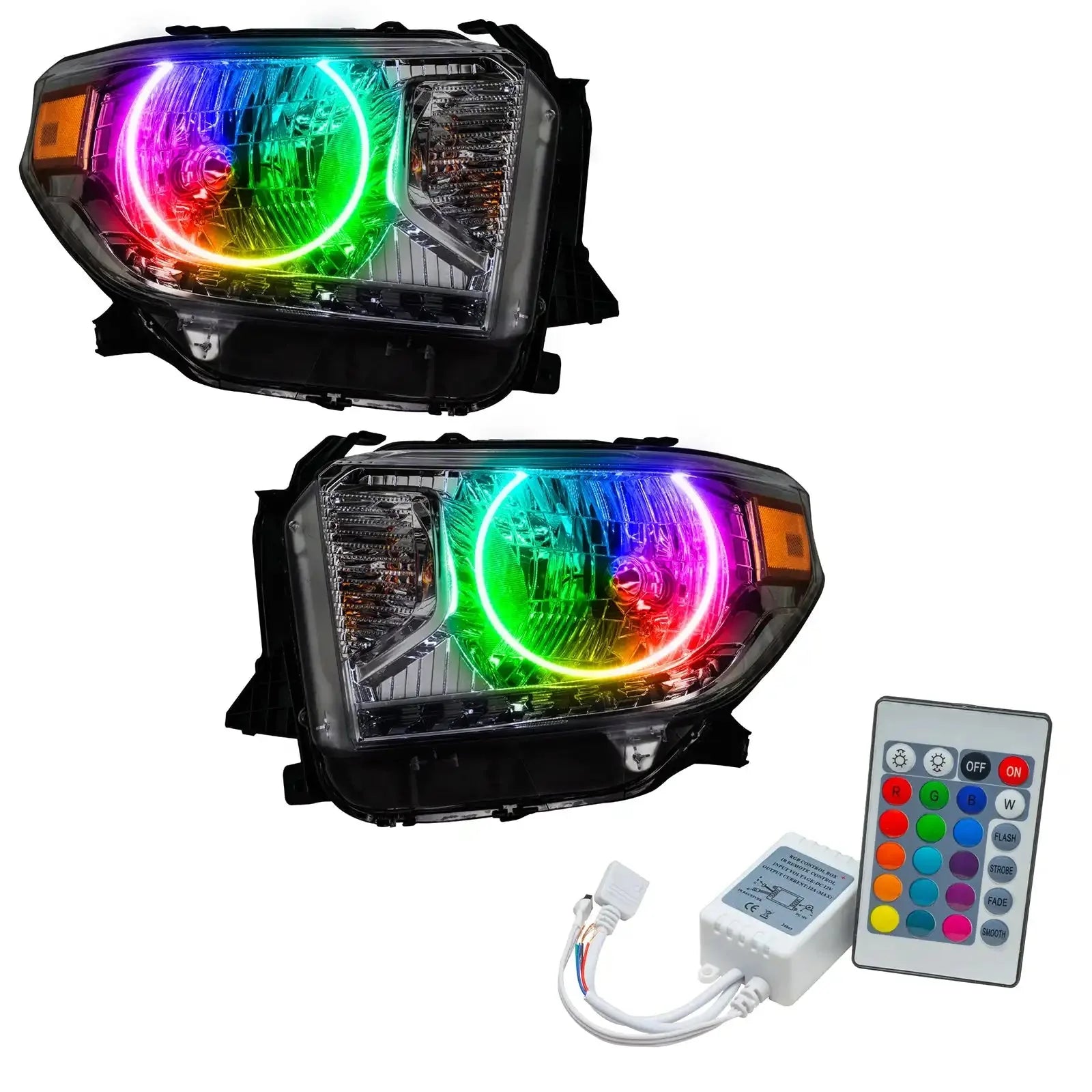Pair of RGB LED halo projector headlights for Toyota Tacoma with remote control kit