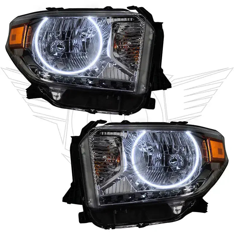 Pair of LED halo headlights for Toyota Tacoma with clear lens and amber reflectors