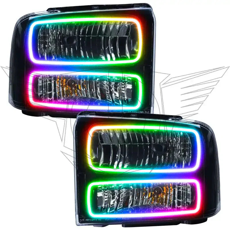 Pair of LED RGB halo projector headlights for off-road vehicles, multicolor light accents