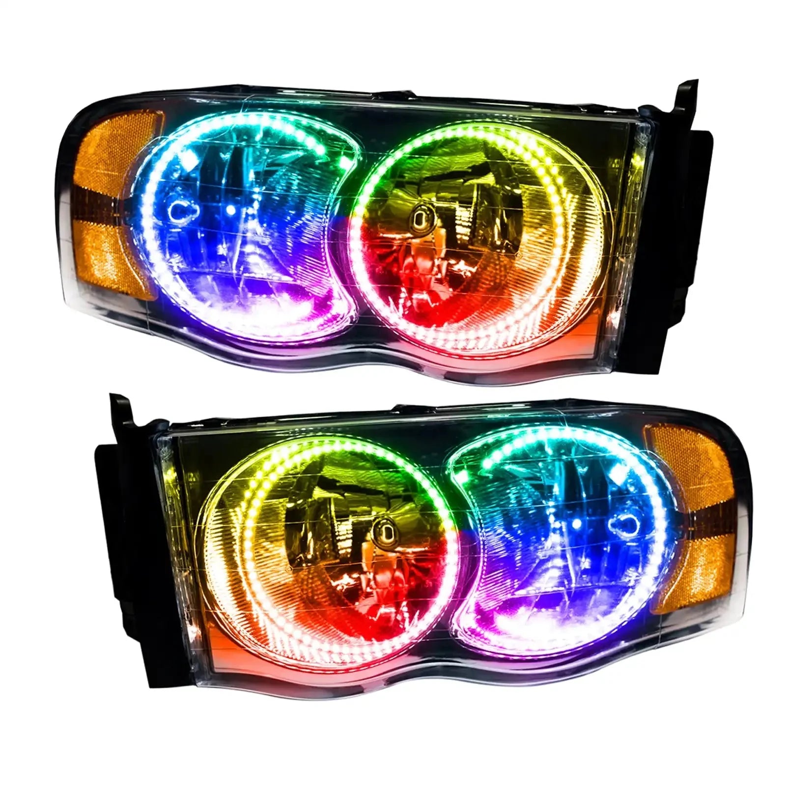 Pair of LED halo headlights with multicolor rings for Toyota Tacoma or 4Runner