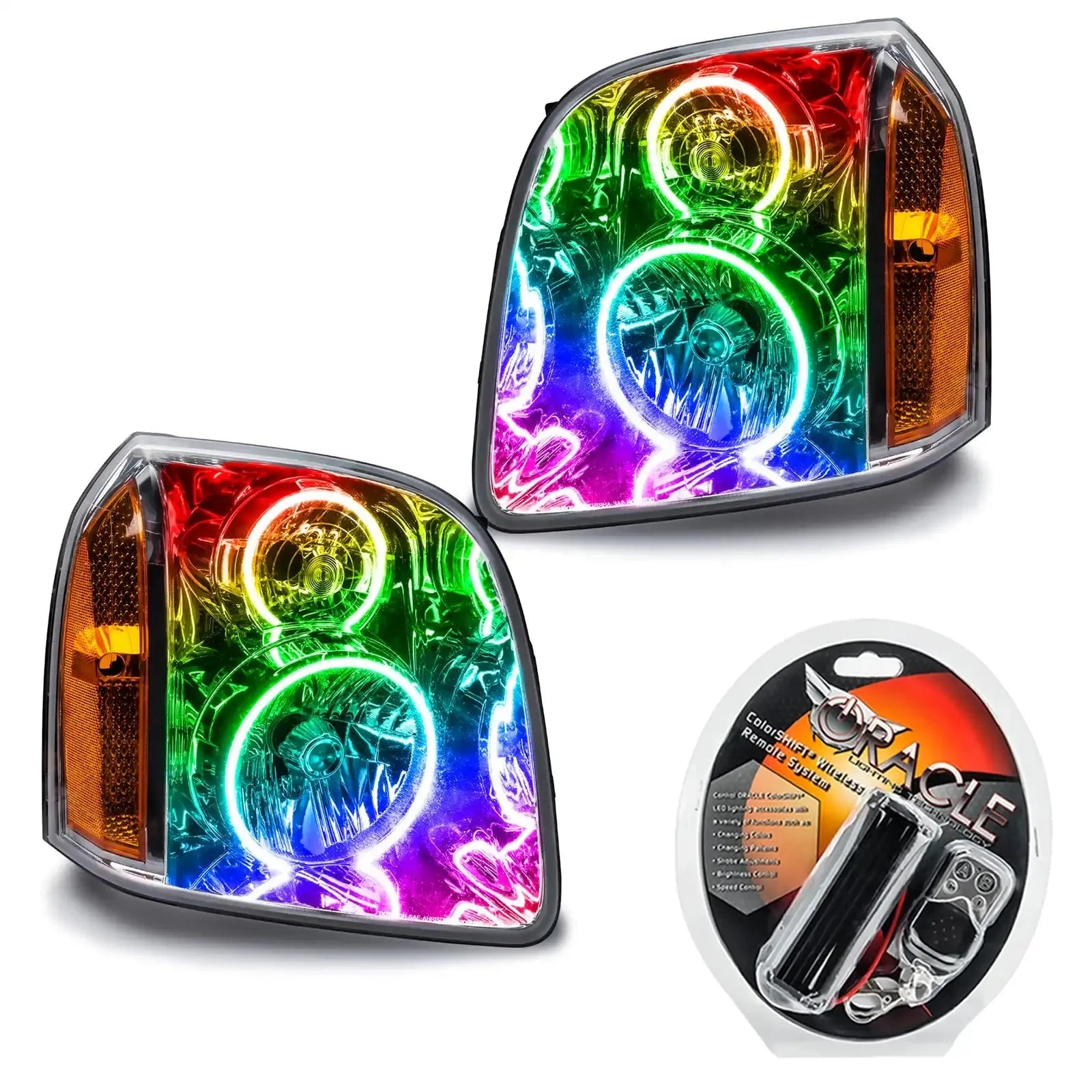 Pair of multi-color LED halo headlights with remote control for Toyota truck or SUV