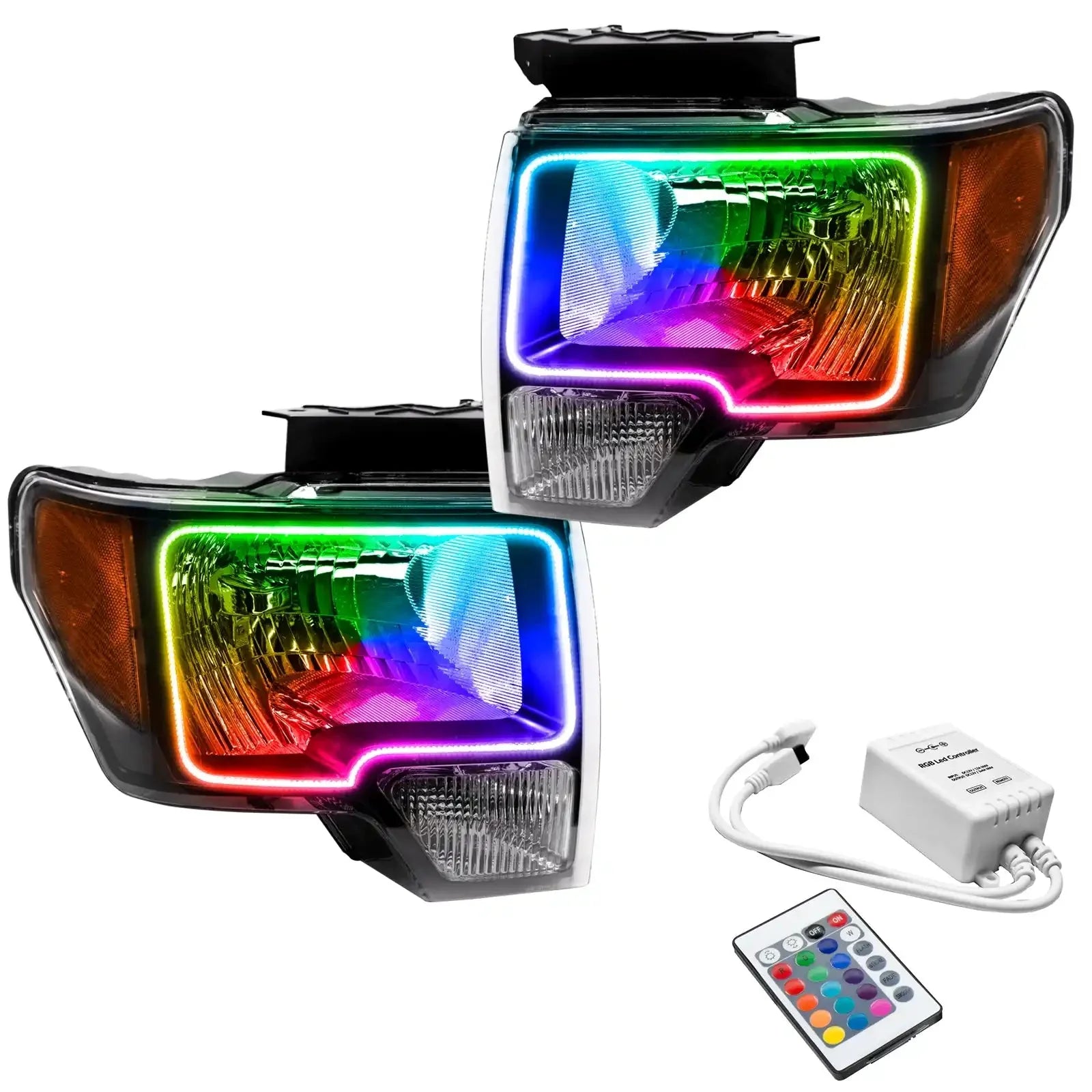 Pair of multicolor LED halo headlights for Toyota Tacoma with remote control kit