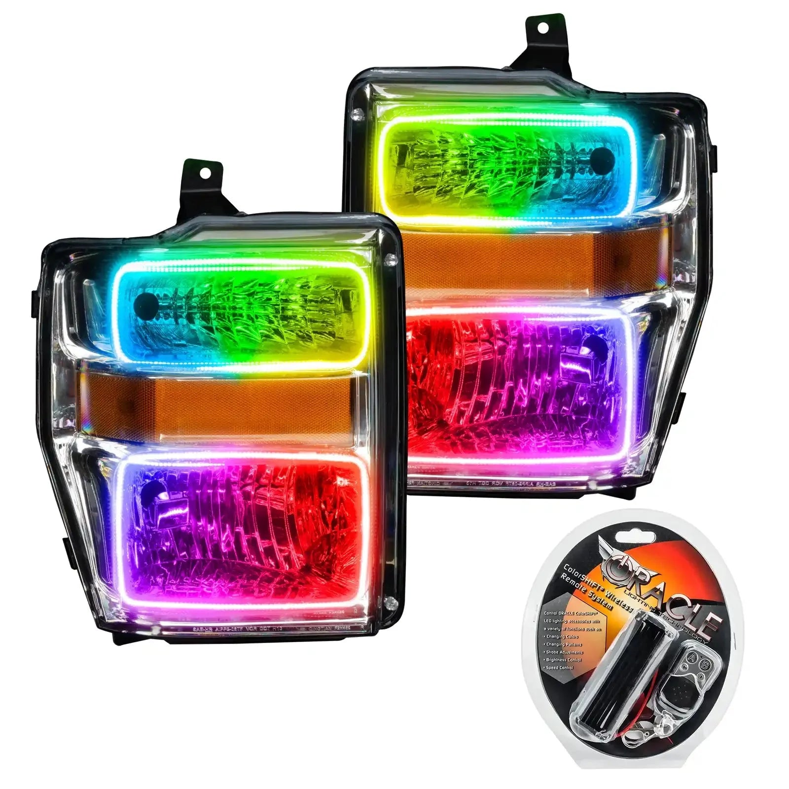 RGB LED headlights for Toyota Tacoma with remote, multi-color halo rings, off-road accessory
