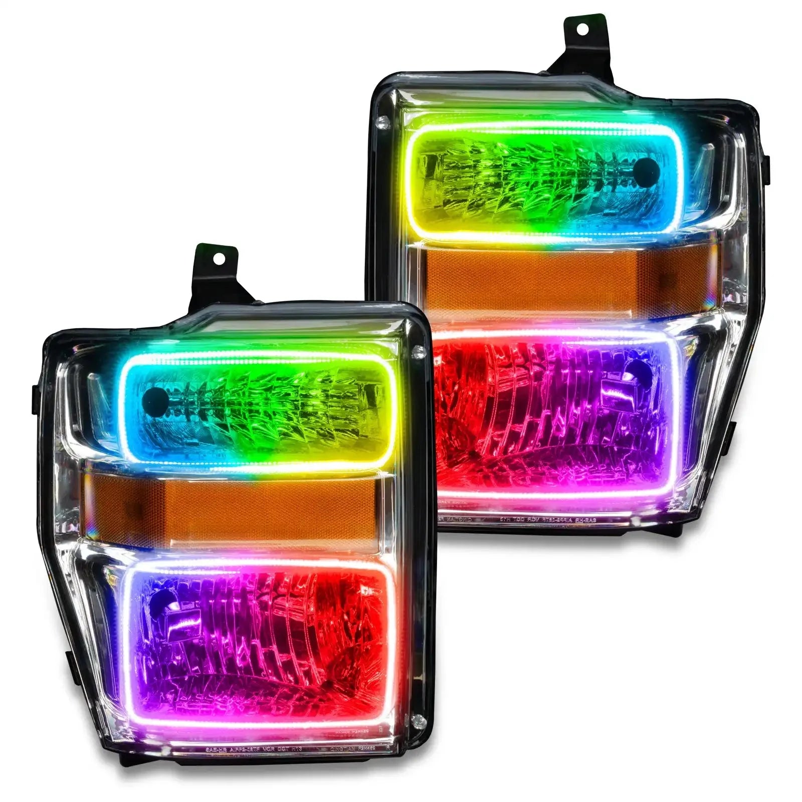 Pair of multi-color LED projector headlights for Toyota truck or SUV, white background