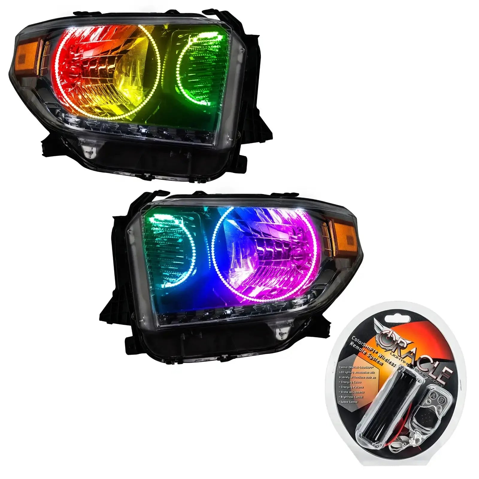 Pair of multicolor LED halo projector headlights with remote control kit for off-road vehicles