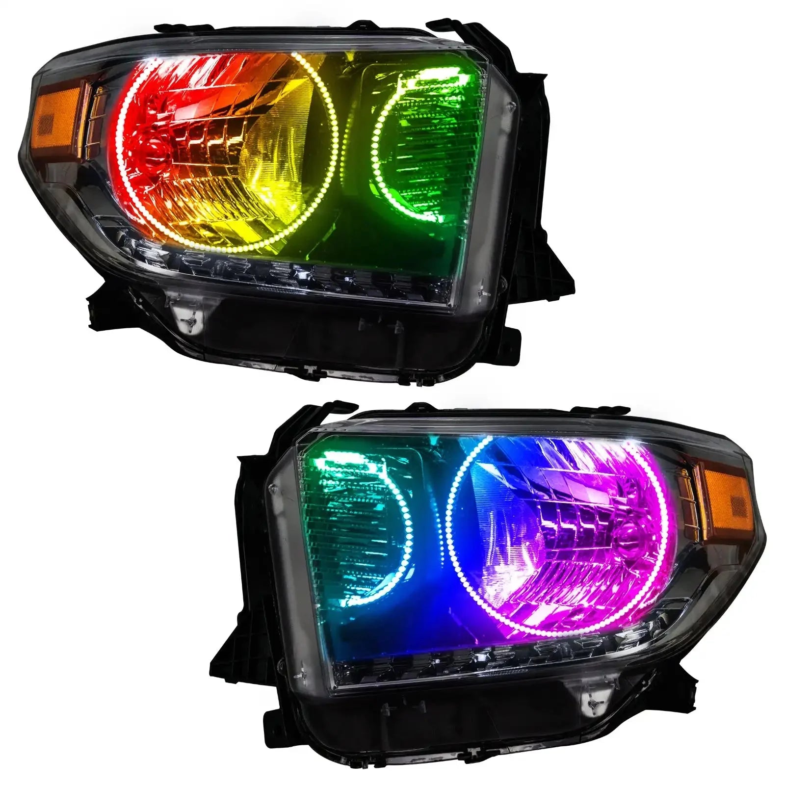 Pair of multicolor LED halo projector headlights for Toyota Tacoma