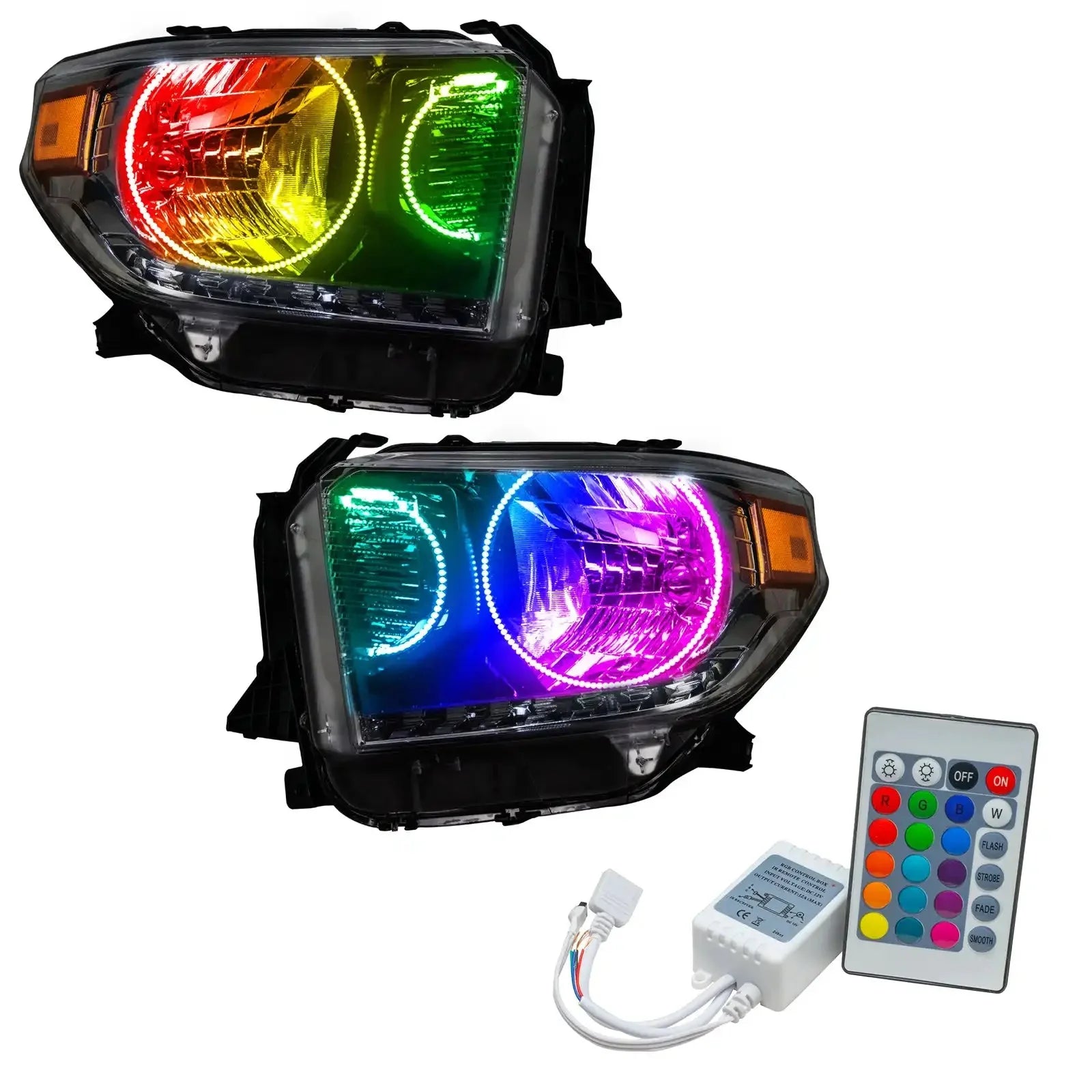 Pair of multicolor LED halo headlights with remote control for Toyota Tacoma