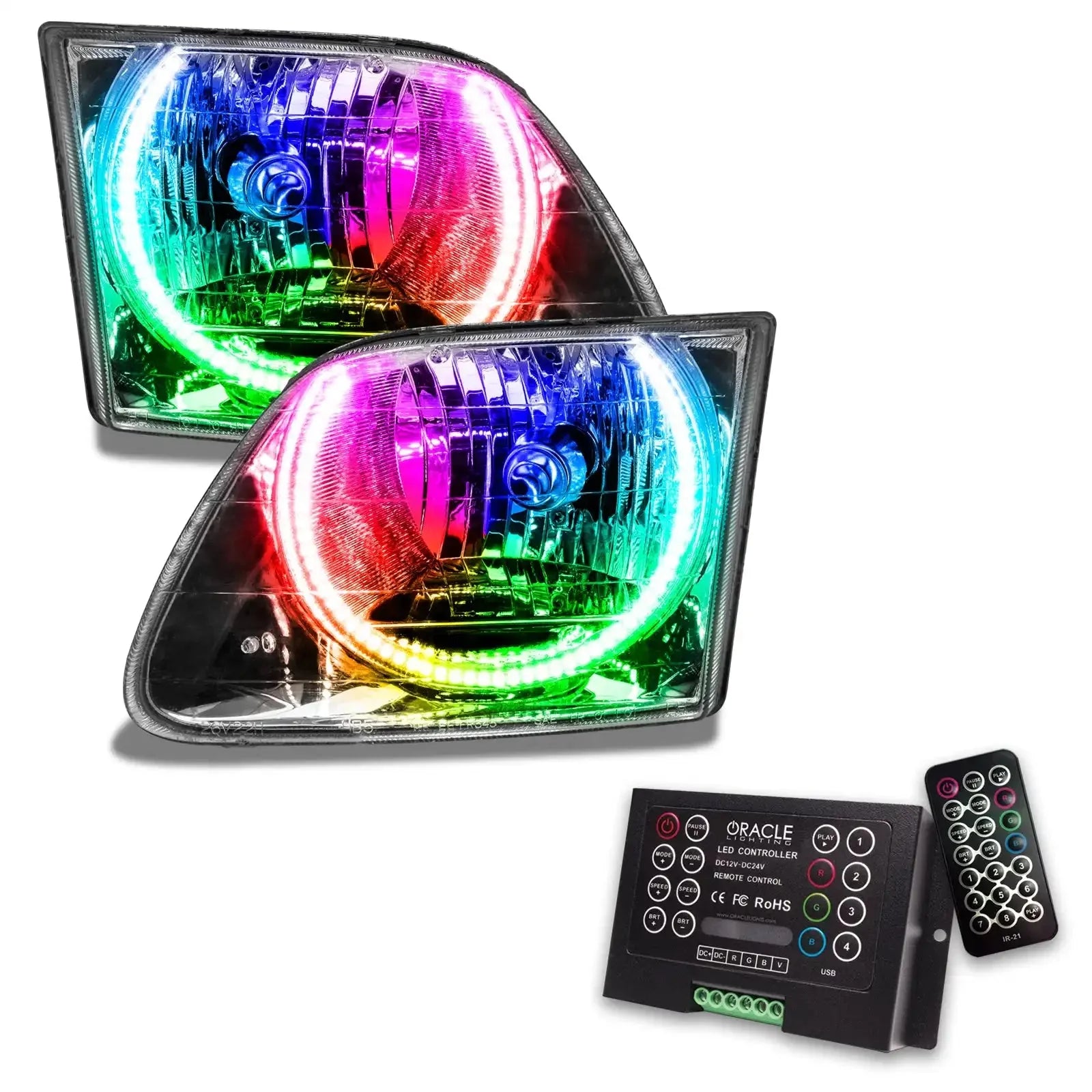 Pair of RGB LED halo headlights with remote and controller for Toyota overland vehicles