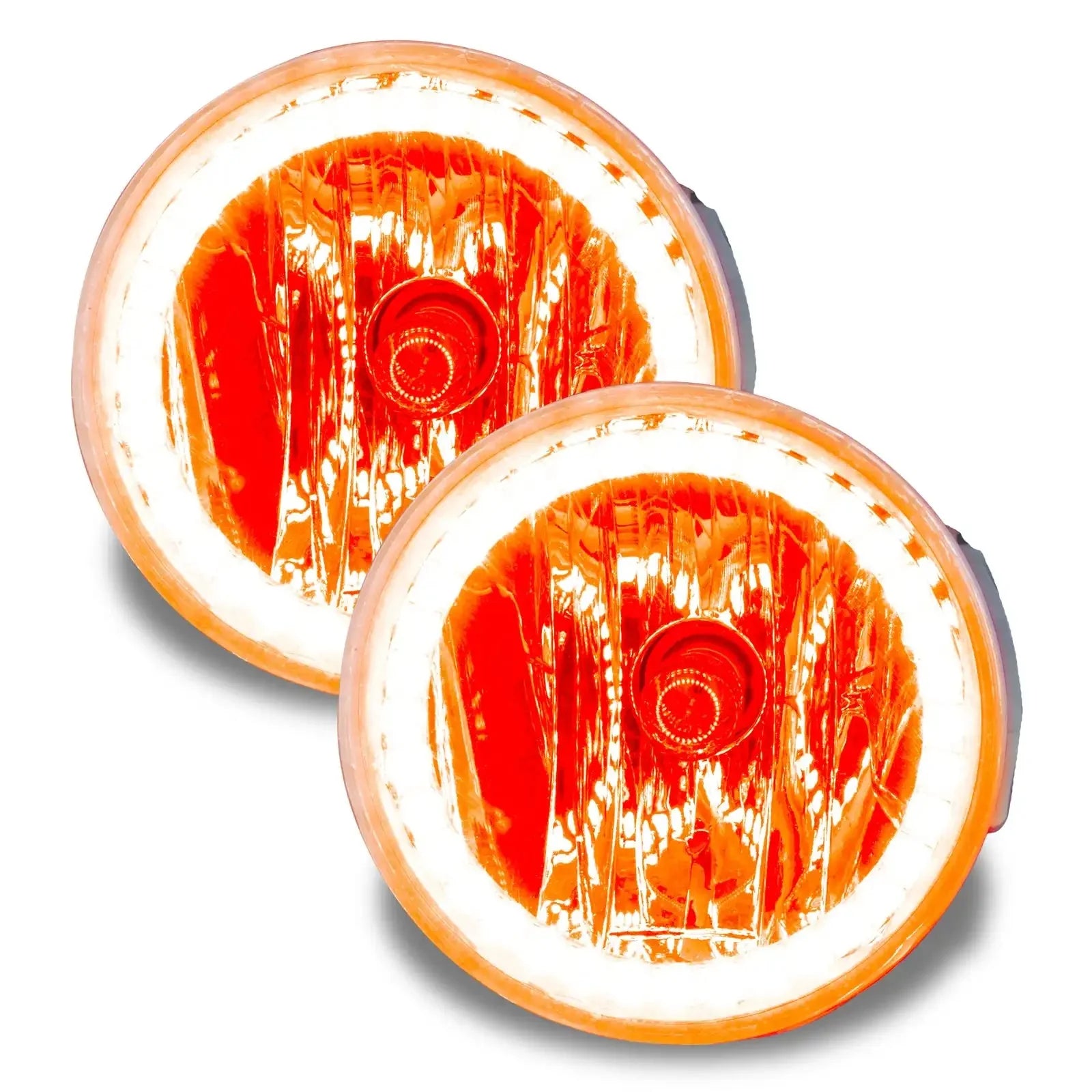 Pair of round amber LED halo turn signal lights for off-road or overlanding vehicles
