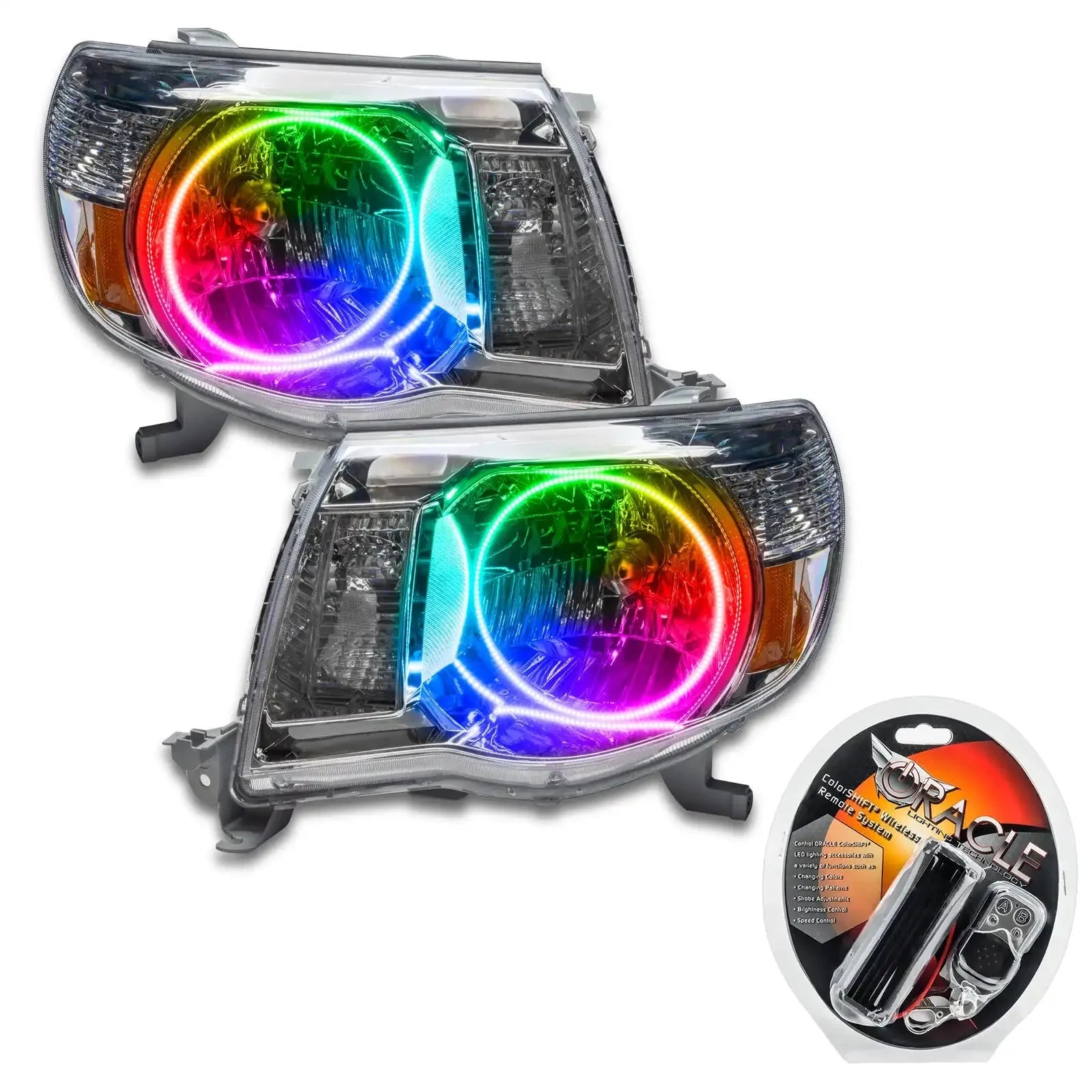 Pair of RGB halo projector headlights for Toyota Tacoma with remote control kit