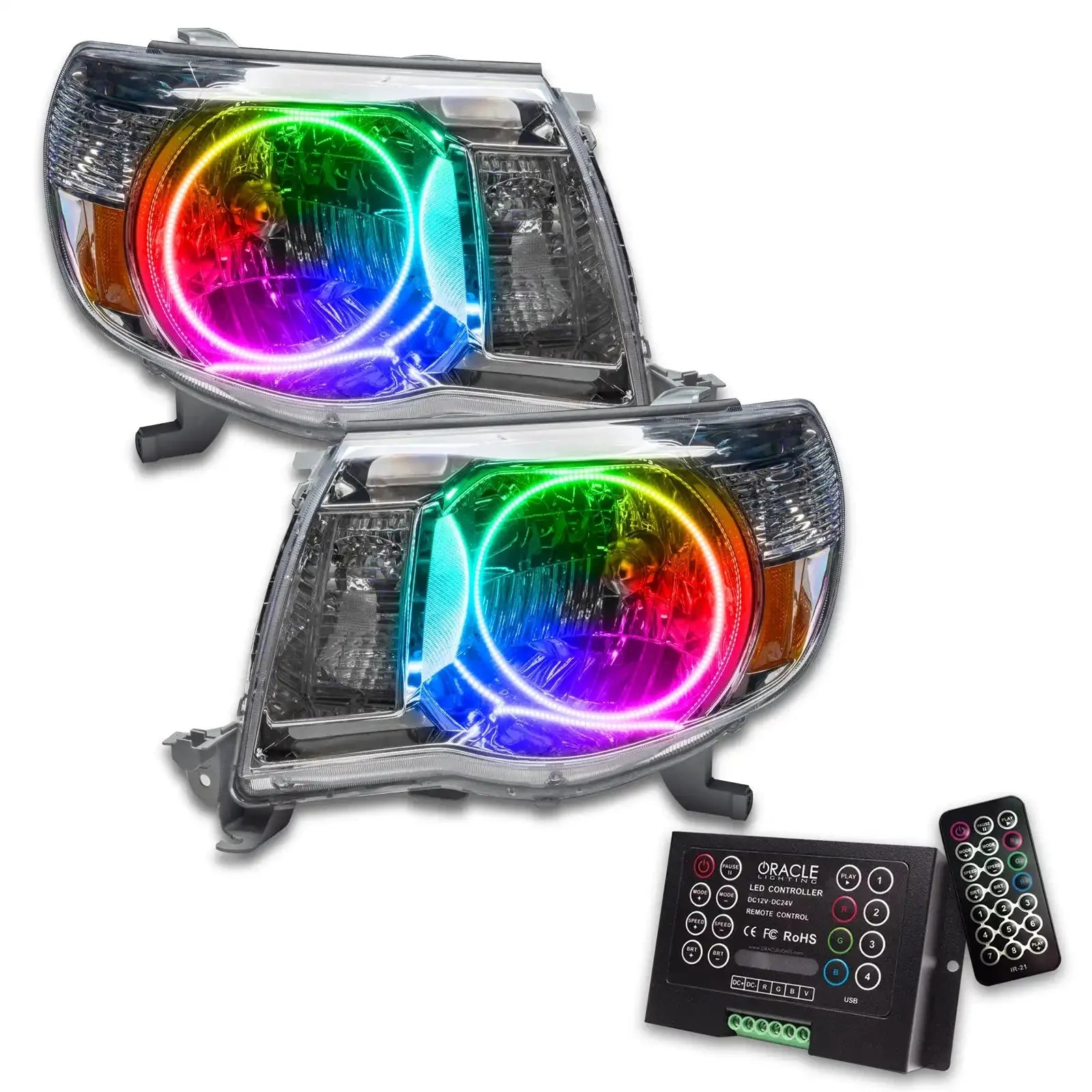 Pair of LED RGB halo headlights with remote and controller for Toyota Tacoma