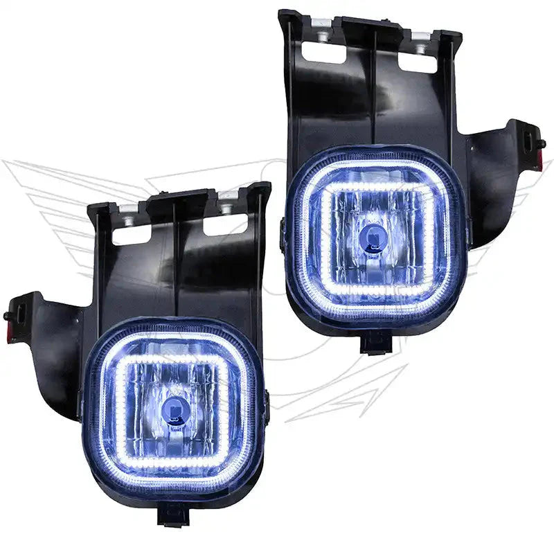 LED halo fog lights for Toyota Tacoma with square design, black mounting brackets shown