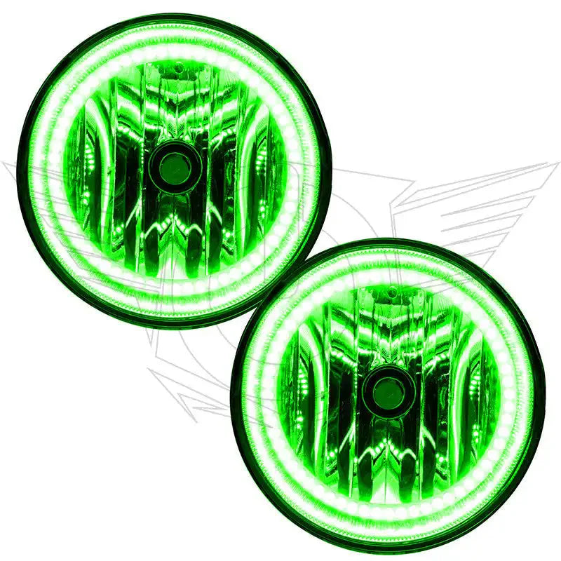 Pair of round green LED halo headlights for off-road vehicles and trucks