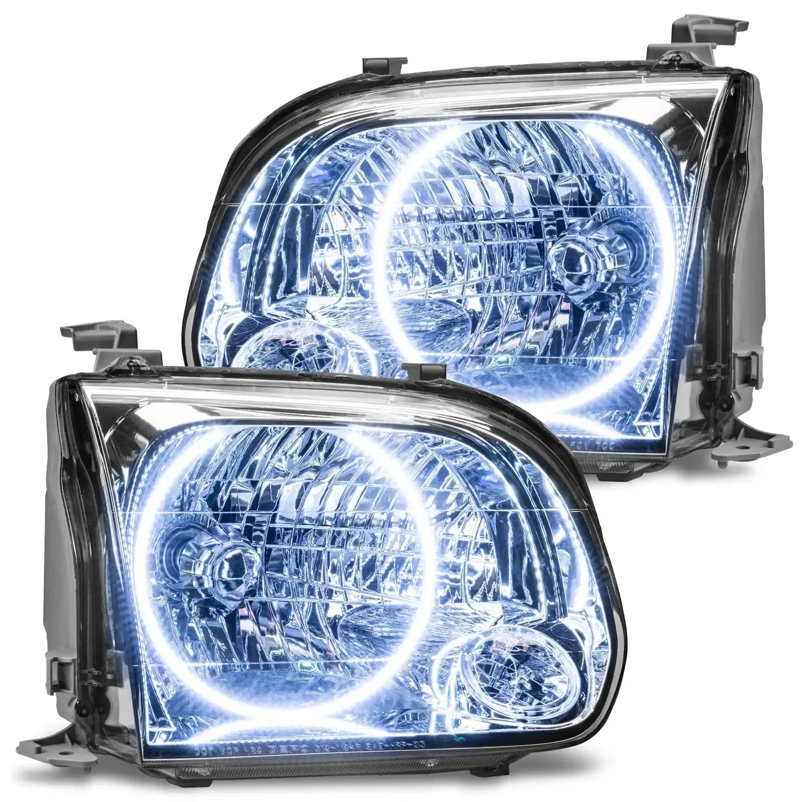 Pair of LED halo projector headlights for Toyota Tacoma, clear lens, modern upgrade