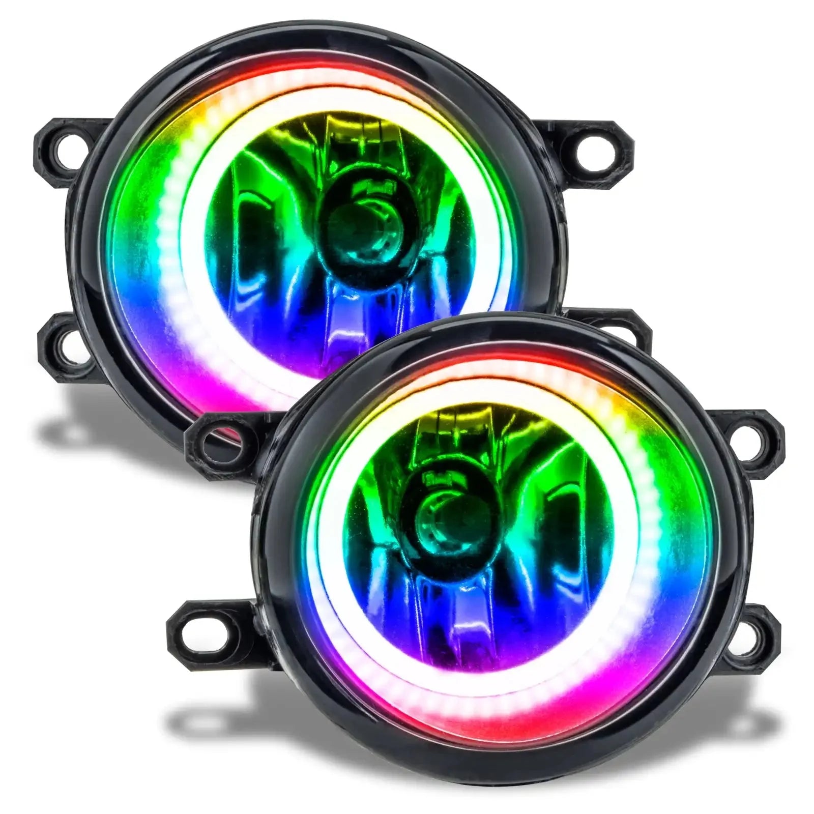 Pair of round LED RGB halo fog lights for off-road and overlanding vehicles