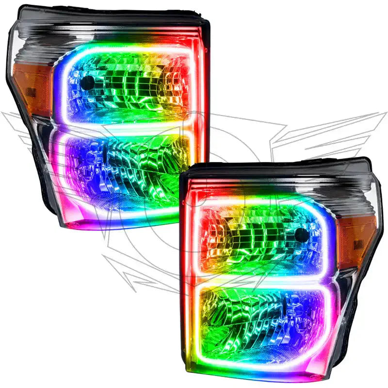 Pair of multicolor LED headlights for Toyota Tacoma, custom overlanding truck lights