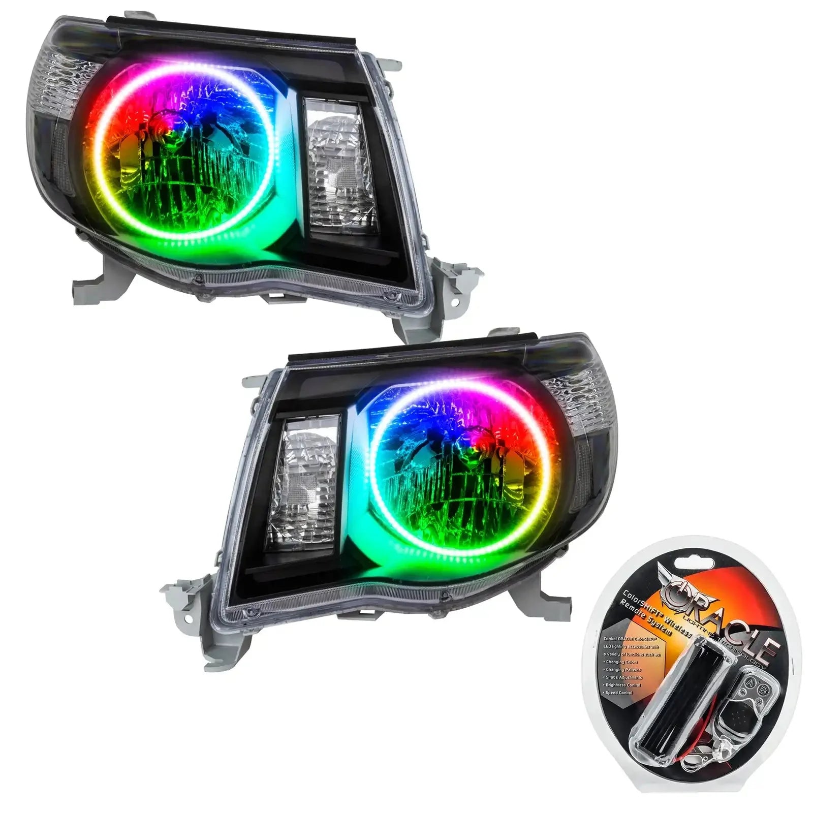 Pair of multicolor halo projector headlights with remote control for Toyota Tacoma