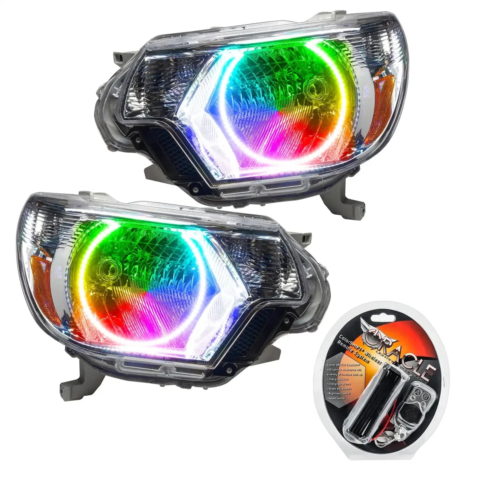 Pair of multi-color LED projector headlights with remote control kit for Toyota Tacoma