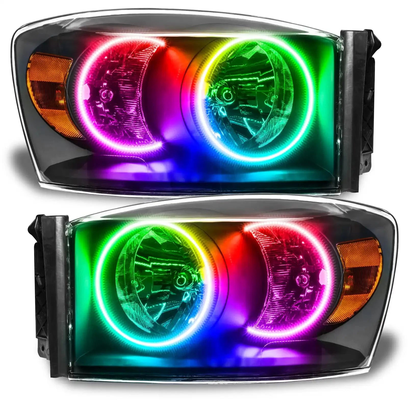 Pair of multicolor halo projector headlights for Toyota Tacoma, RGB LED car accessory