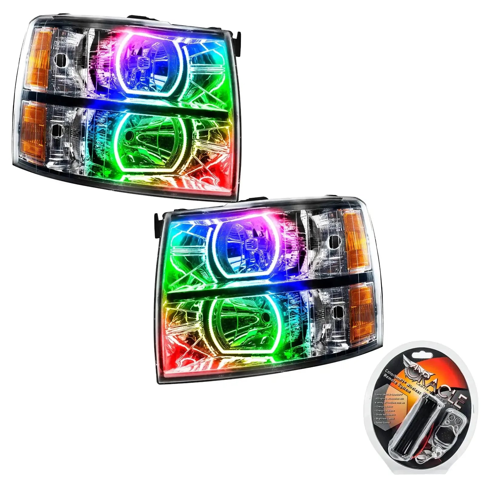Pair of multi-color LED headlights with remote control, designed for overlanding vehicles