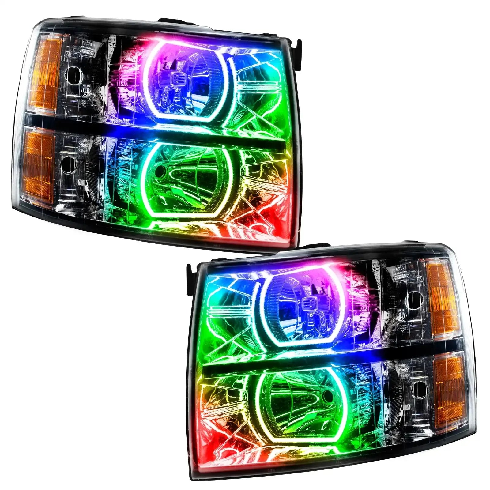 Pair of multi-color LED projector headlights for off-road vehicles and trucks