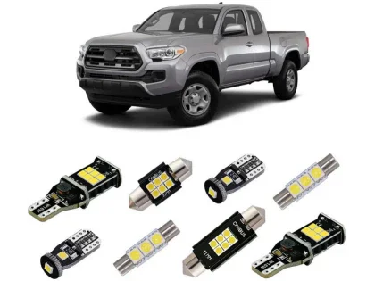 LED interior light bulb kit for Toyota Tacoma pickup truck with assorted bulb types displayed