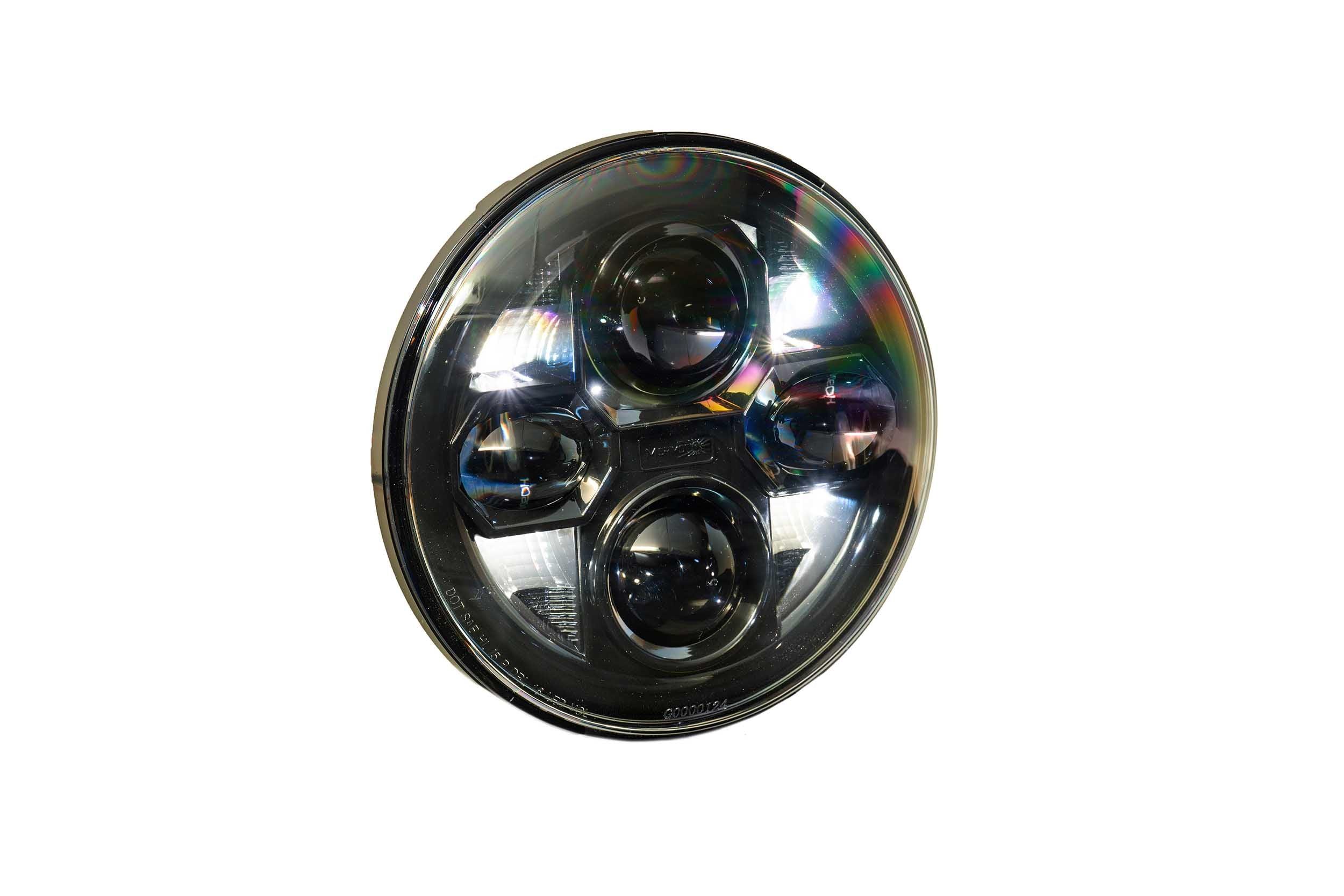 round LED off-road headlight for overlanding vehicles and expedition trucks