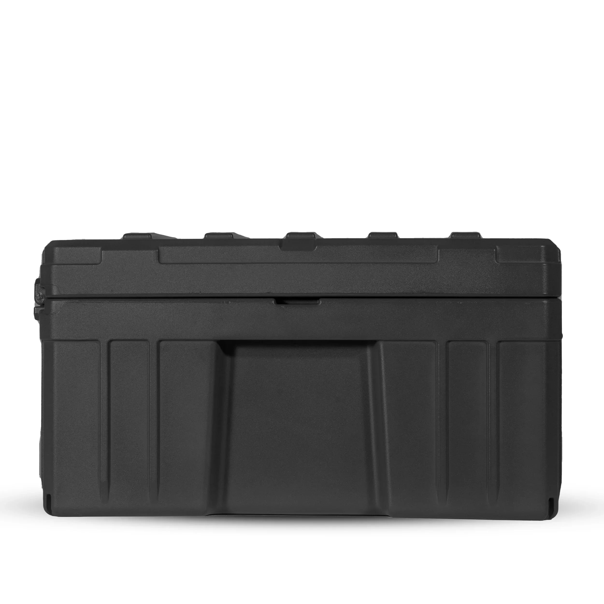Black heavy-duty overland storage box with rugged design, ideal for adventure gear