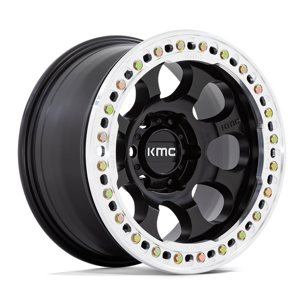 KMC KM237 Riot Beadlock wheel in Satin Black with Machined Ring, universal fit
