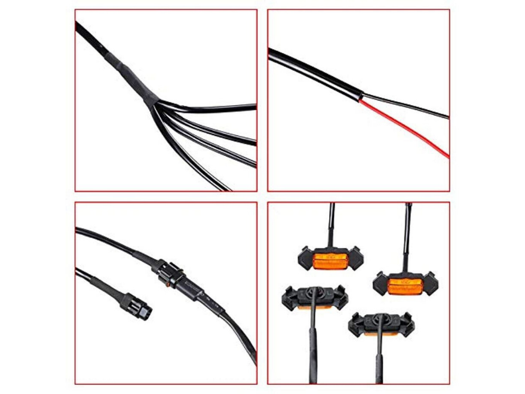 LED marker light wiring harness with connectors and amber lights for off-road vehicles