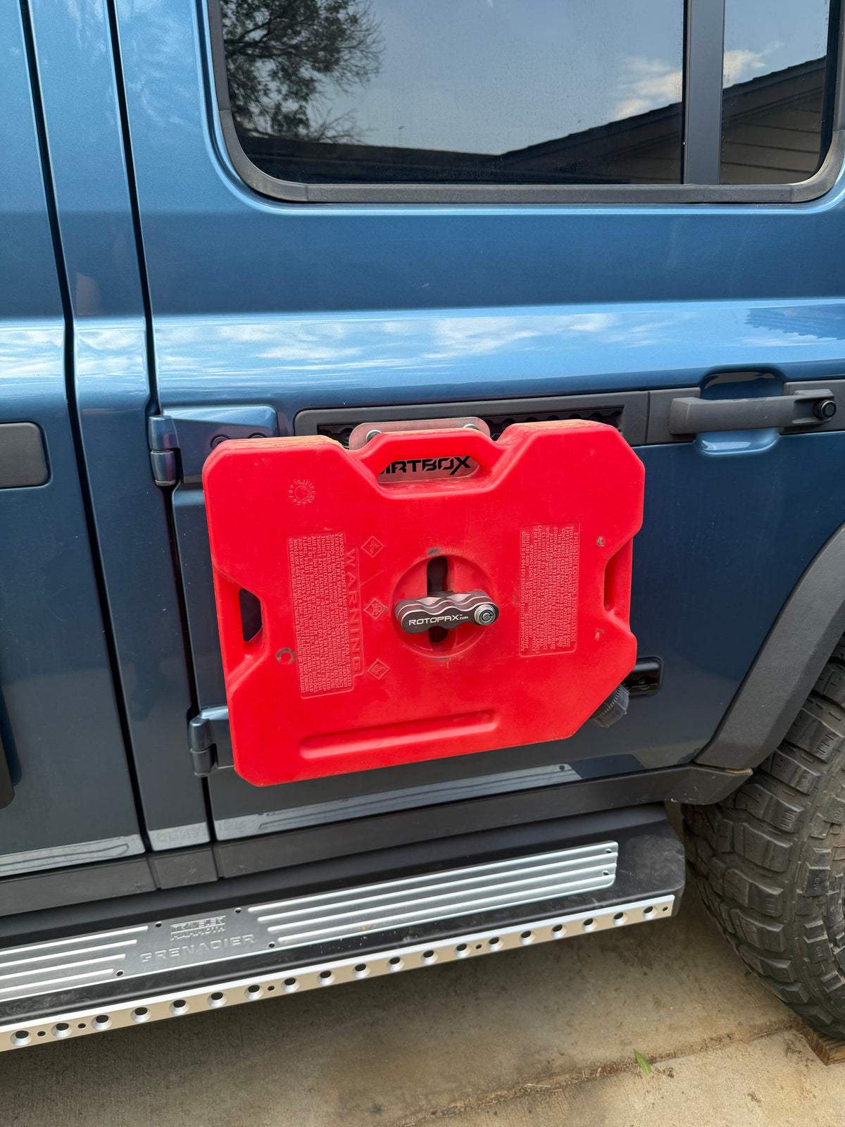 Dirtbox stainless side door RotopaX mount for INEOS Grenadier and Quartermaster
