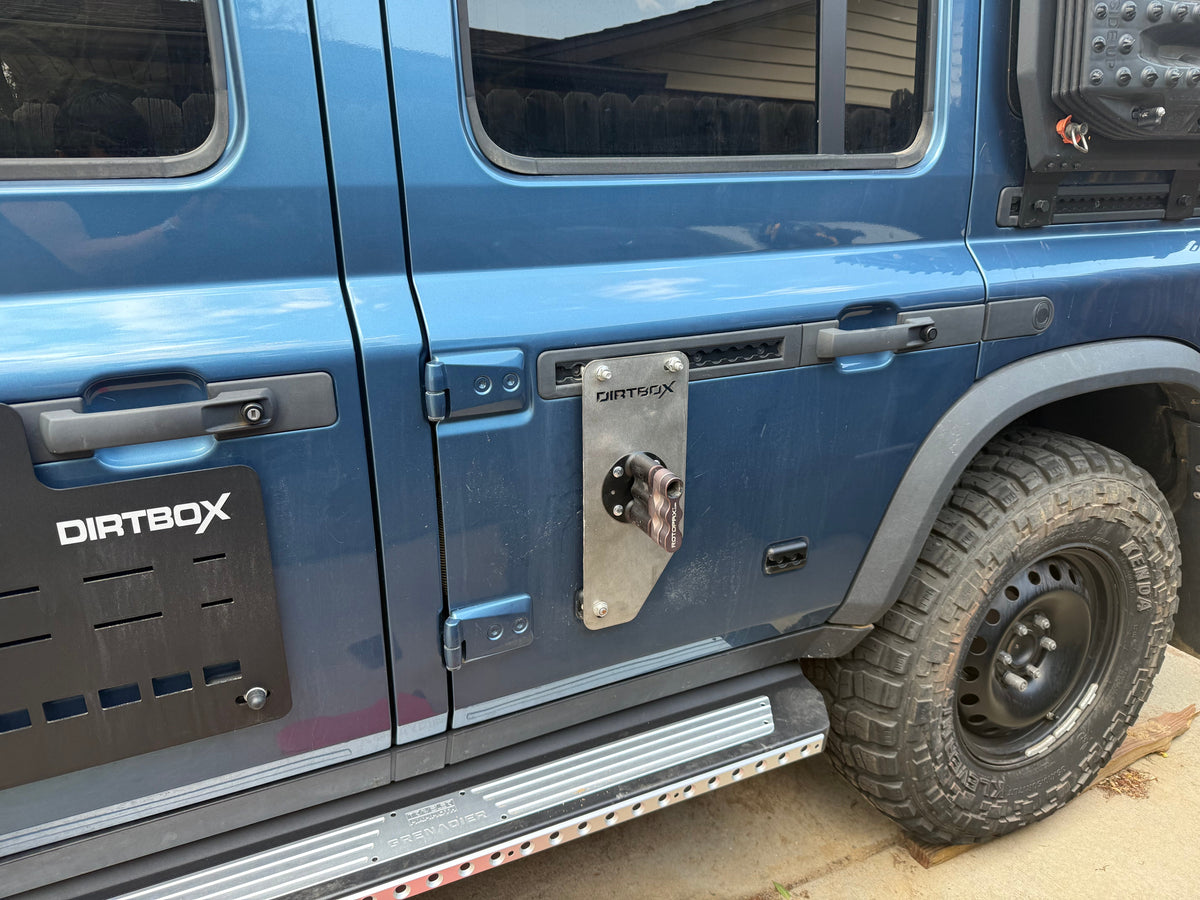 Dirtbox stainless side door RotopaX mount for INEOS Grenadier and Quartermaster