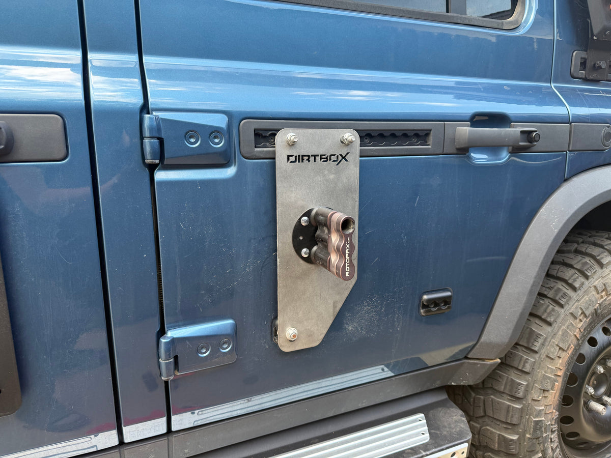 Dirtbox stainless side door RotopaX mount for INEOS Grenadier and Quartermaster