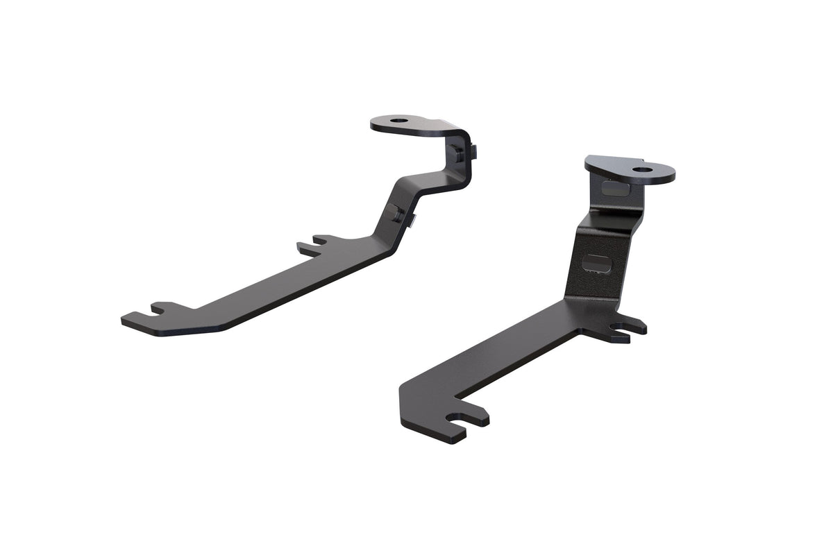 Pair of black steel ditch light brackets for the 2019-2026 Chevrolet Silverado 1500, angled view