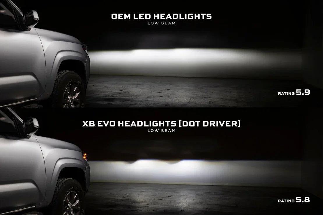 Toyota Tacoma headlight beam pattern comparison: OEM LED vs XB Evo Headlights low beam