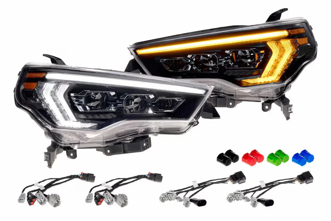 LED sequential headlights kit with wiring harness and colored connectors for Toyota trucks