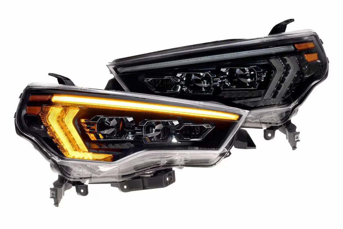 Pair of modern LED projector headlights with sequential amber turn signals for Toyota truck