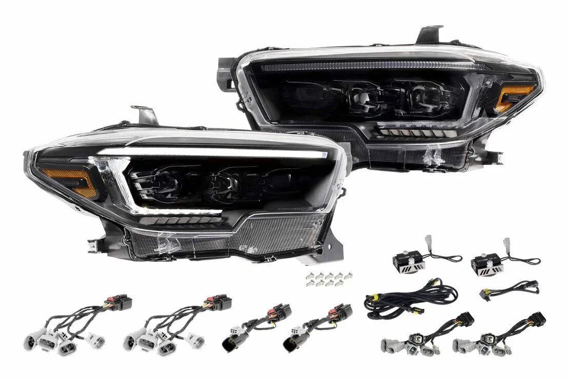 Toyota Tacoma XB Evo hybrid headlights and full wiring harness kit on white background