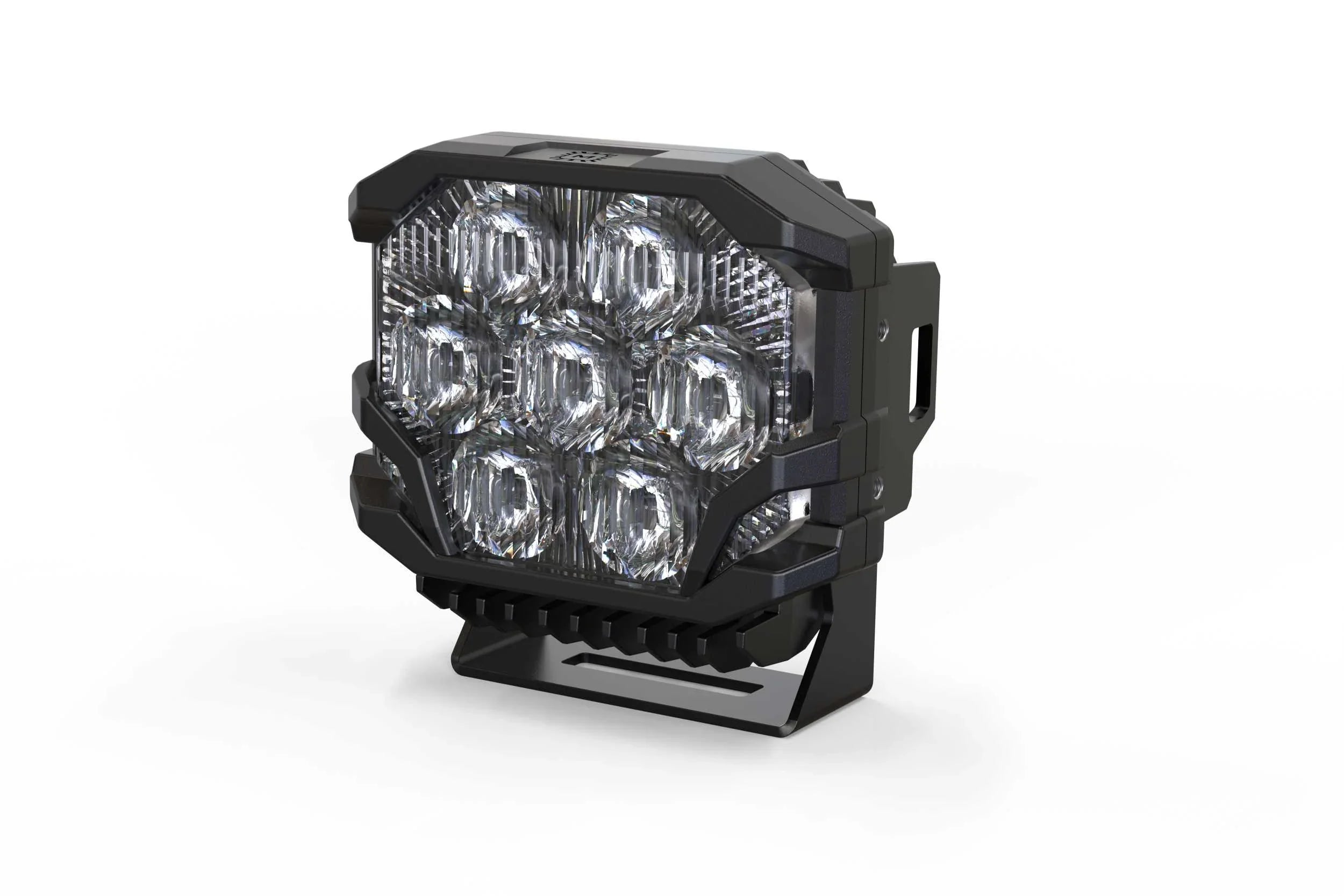 Off-road LED light pod with seven lenses and rugged black housing for overlanding vehicles