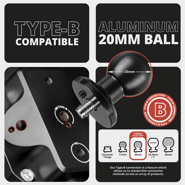 Tackform B20B2 20mm metal ball with M6 and 1/4-20 hardware for universal fit