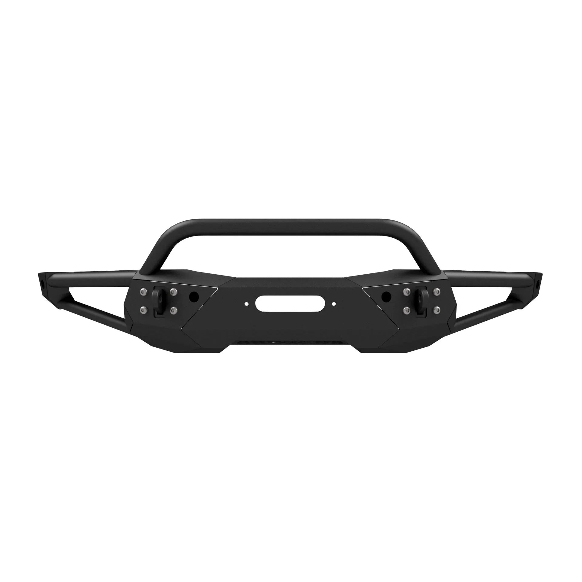 Black off-road steel front bumper with grille guard for Toyota Tacoma, 4Runner, or Tundra